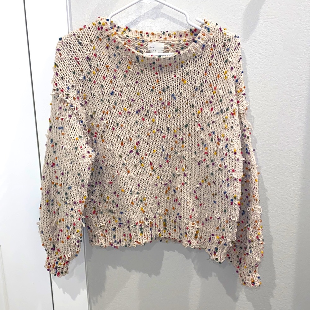 EUC Dee Elly Colorful Boutique Rainbow “Pulled” Knit Sweater Size M Medium